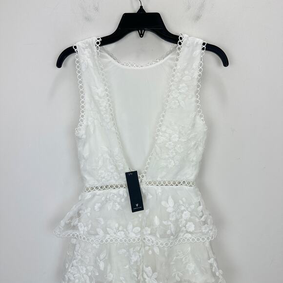 Lulus Look So Sweet White Embroidered Lace Mini Dress Party Ruffle XS NWT - Picture 11 of 13